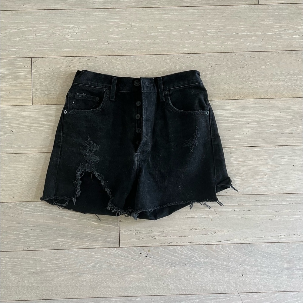 Agolde Black Distressed Jean Shorts